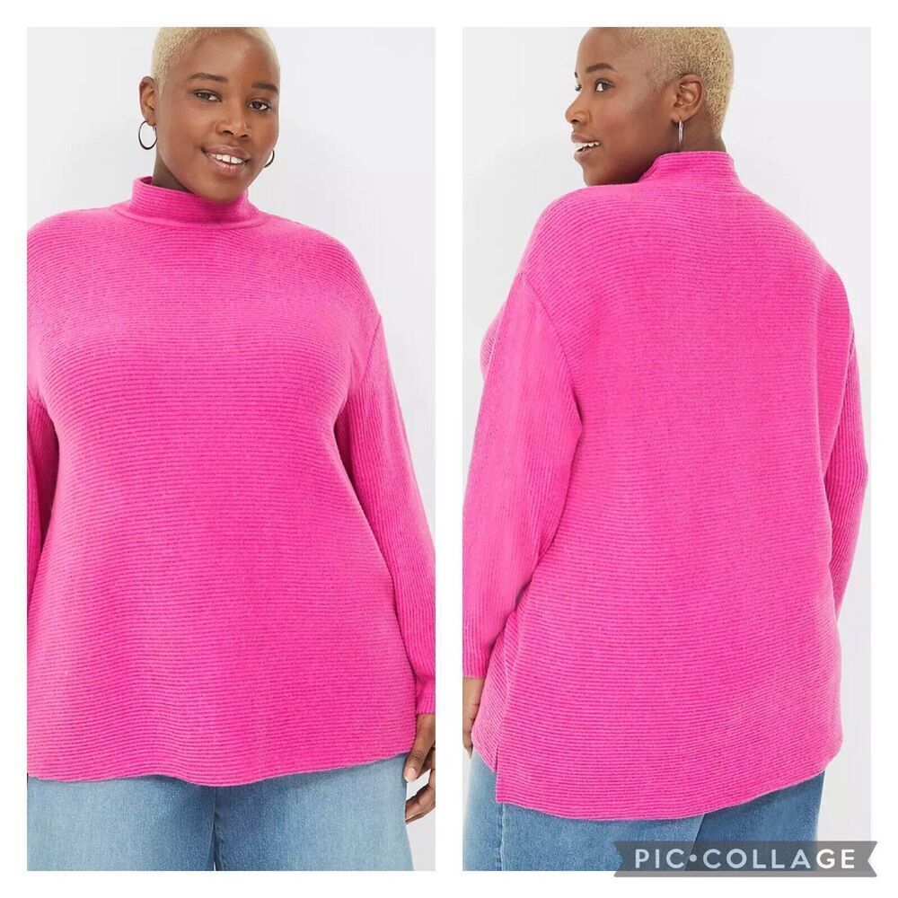Lane Bryant Pink Relaxed Mock Neck Ribbed Sweater Size 18/20